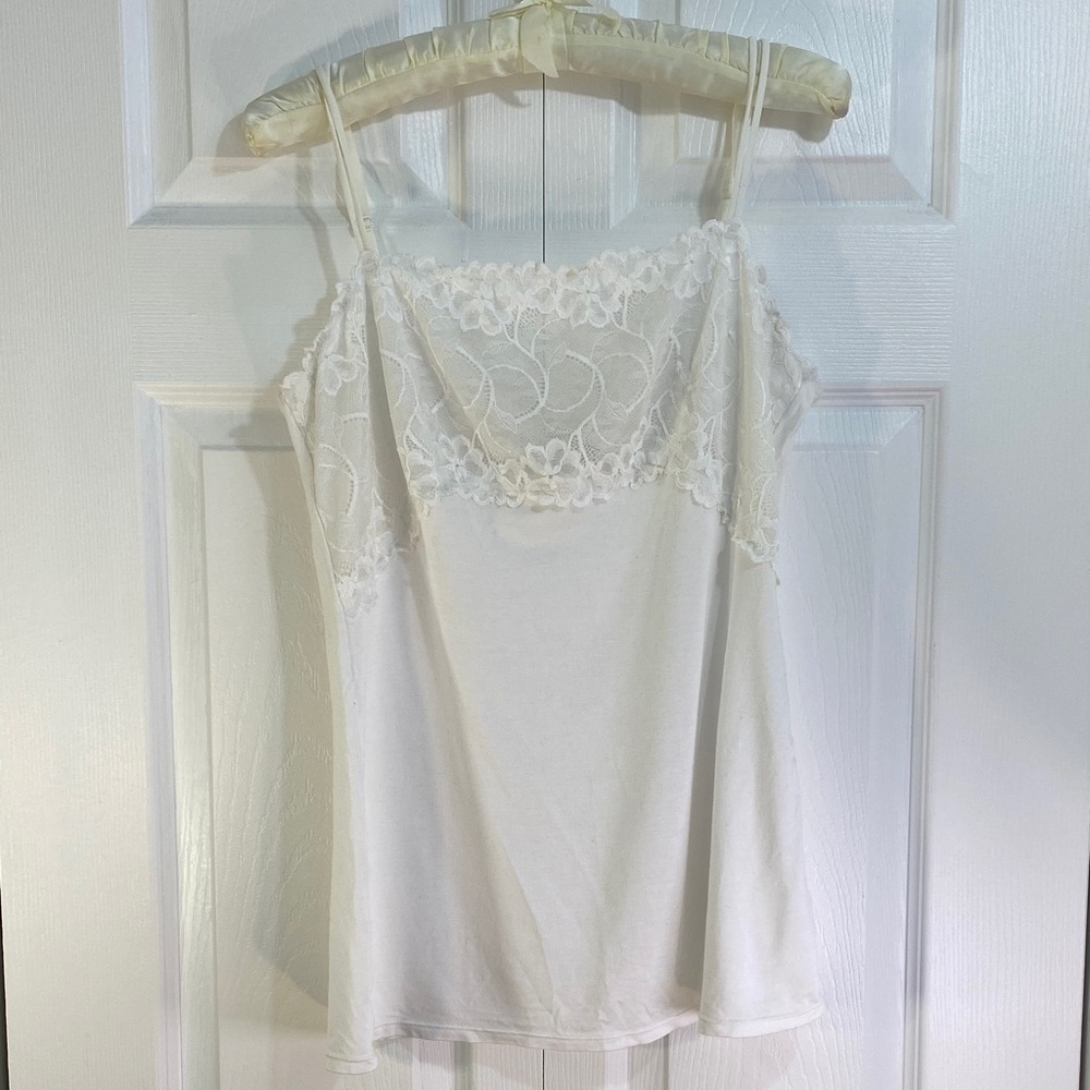 2 for $25 - Jezebel Micromodal Spandex White Camisole with Lace Bodice, XL